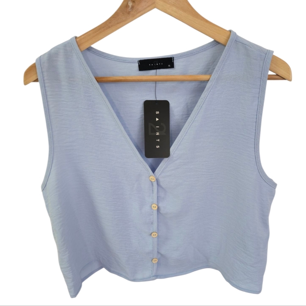 NWT 21 SAINTS Sleeveless Tank Top Vest Button Up Blue Size XL